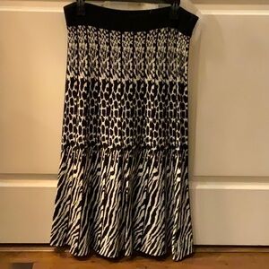 Black and White Fit and Flare Midi Skirt